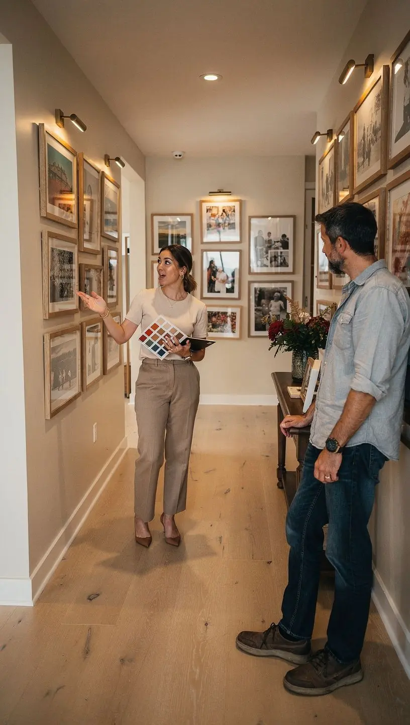 Sypialnia z przytulnym oświetleniem i eleganckimi meblami.