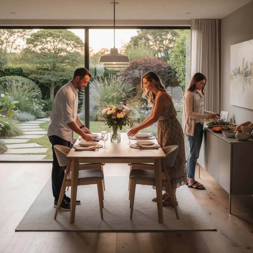 Przestronna kuchnia z nowoczesnymi urządzeniami i wyspą roboczą.