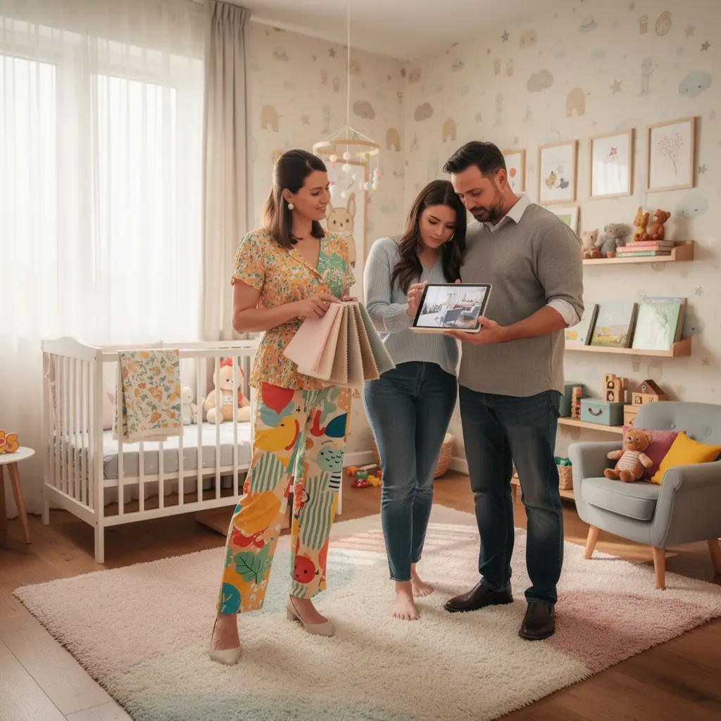 Korytarz z dekoracyjnymi elementami i praktycznymi schowkami.