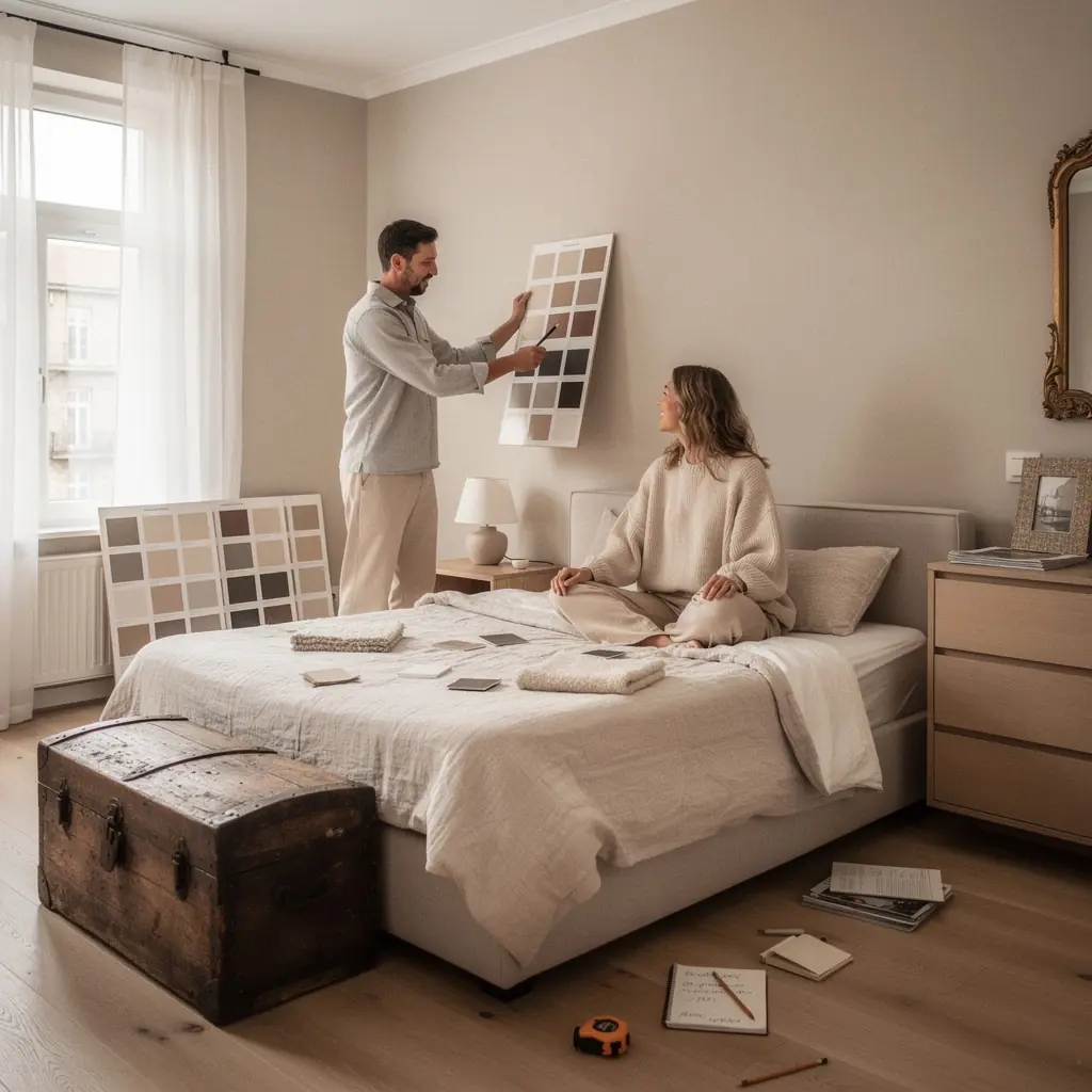 Nowoczesny salon z minimalistycznym wystrojem i jasnymi kolorami.